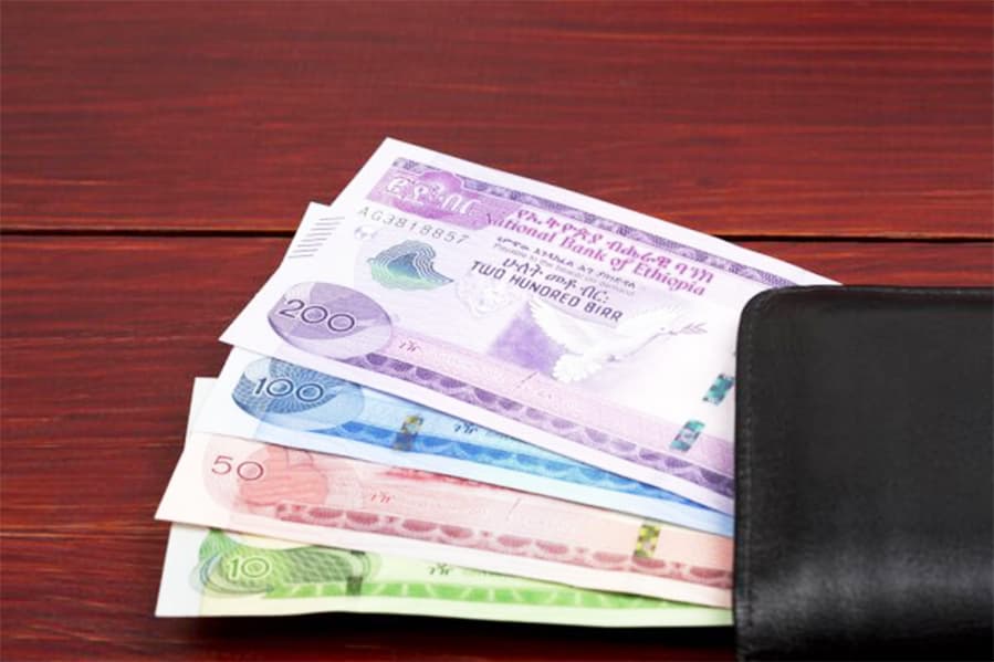 Ethiopian Birr currency notes representing local money management